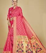  ethnic motif woven design zari work silk blend paithani saree(pthani 01 gajari)