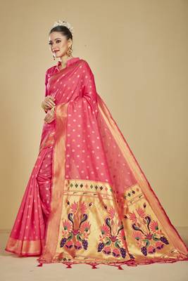  ethnic motif woven design zari work silk blend paithani saree(pthani 01 gajari) 2