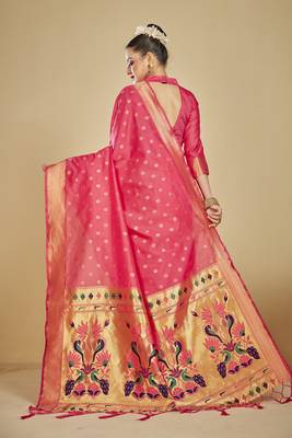  ethnic motif woven design zari work silk blend paithani saree(pthani 01 gajari) 3