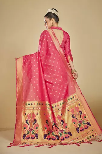  ethnic motif woven design zari work silk blend paithani saree(pthani 01 gajari)