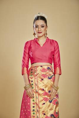  ethnic motif woven design zari work silk blend paithani saree(pthani 01 gajari) 4