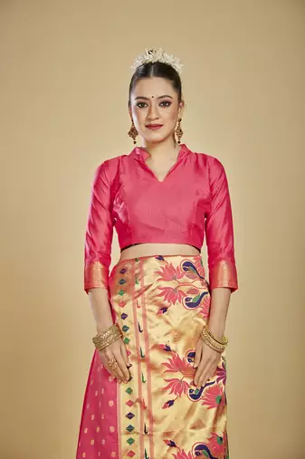  ethnic motif woven design zari work silk blend paithani saree(pthani 01 gajari)