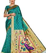  ethnic motif woven design zari work silk blend paithani saree(pthani 02 rama)
