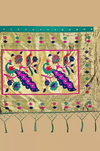  ethnic motif woven design zari work silk blend paithani saree(pthani 02 rama)