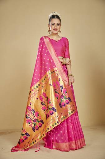 ethnic motif woven design zari work silk blend paithani saree(pthani 01 rani)