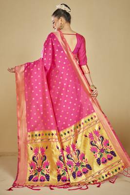  ethnic motif woven design zari work silk blend paithani saree(pthani 01 rani) 2