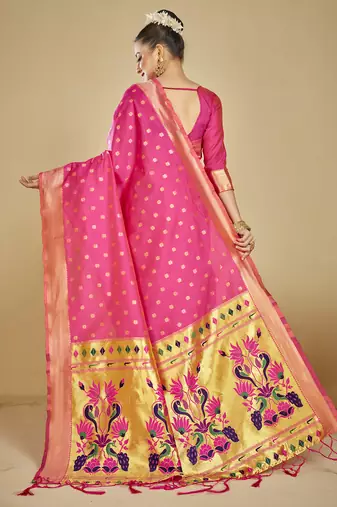  ethnic motif woven design zari work silk blend paithani saree(pthani 01 rani)