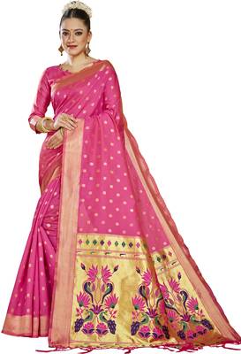  ethnic motif woven design zari work silk blend paithani saree(pthani 01 rani) 4