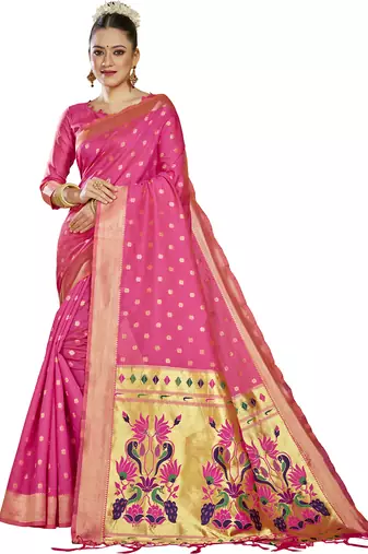  ethnic motif woven design zari work silk blend paithani saree(pthani 01 rani)