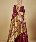  ethnic motif woven design zari work silk blend paithani saree(pthani 01 maroon)