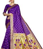  ethnic motif woven design zari work silk blend paithani saree(pthani 01 purpal)