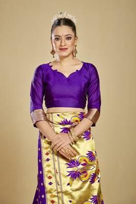  ethnic motif woven design zari work silk blend paithani saree(pthani 01 purpal) 5