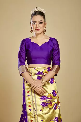  ethnic motif woven design zari work silk blend paithani saree(pthani 01 purpal)