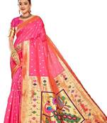  ethnic motif woven design zari work silk blend paithani saree(pthani 02 rani)