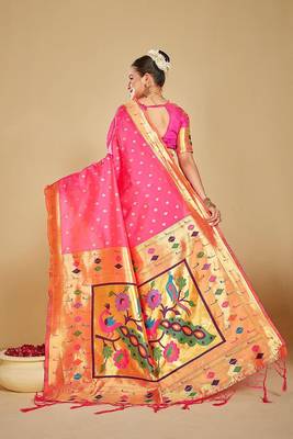  ethnic motif woven design zari work silk blend paithani saree(pthani 02 rani) 2