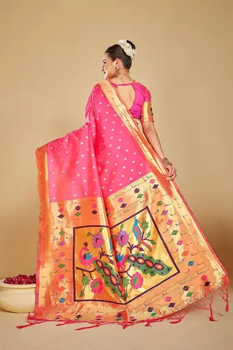  ethnic motif woven design zari work silk blend paithani saree(pthani 02 rani)