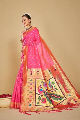  ethnic motif woven design zari work silk blend paithani saree(pthani 02 rani) 3