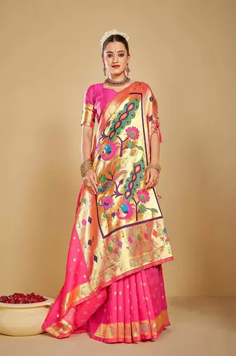  ethnic motif woven design zari work silk blend paithani saree(pthani 02 rani)
