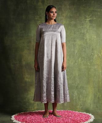 Silver pure chanderi silk tissue kalidar dress 1