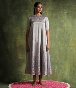 Silver pure chanderi silk tissue kalidar dress