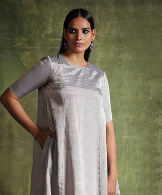 Silver pure chanderi silk tissue kalidar dress 2
