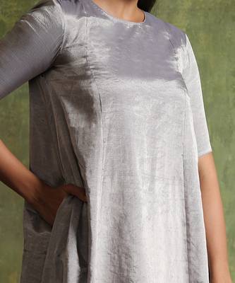 Silver pure chanderi silk tissue kalidar dress 3