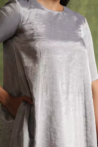 Silver pure chanderi silk tissue kalidar dress