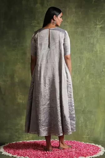 Silver pure chanderi silk tissue kalidar dress