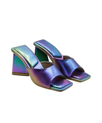 Multi color vegan leather mermaid peep toe block heels 1