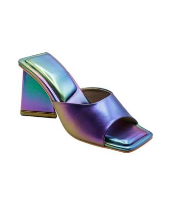 Multi color vegan leather mermaid peep toe block heels 2