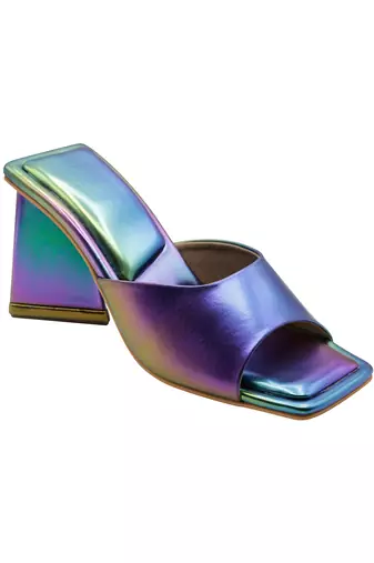 Multi color vegan leather mermaid peep toe block heels