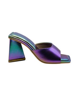 Multi color vegan leather mermaid peep toe block heels 3