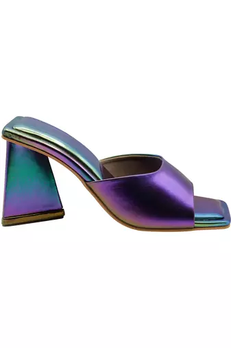 Multi color vegan leather mermaid peep toe block heels