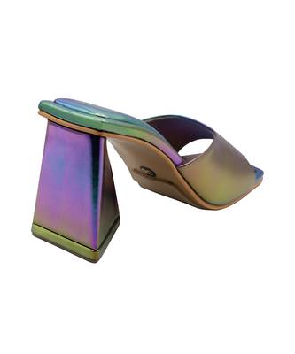 Multi color vegan leather mermaid peep toe block heels 4