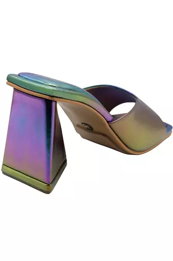 Multi color vegan leather mermaid peep toe block heels