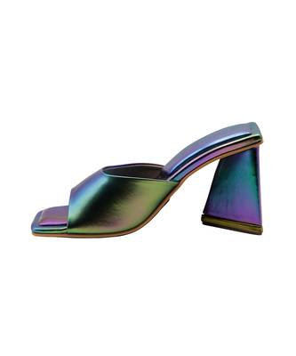 Multi color vegan leather mermaid peep toe block heels 5