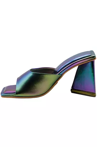 Multi color vegan leather mermaid peep toe block heels