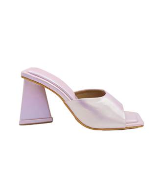 Pink vegan leather medusa holographic block heels 3