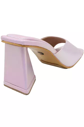 Pink vegan leather medusa holographic block heels
