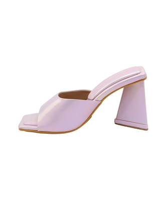 Pink vegan leather medusa holographic block heels 5