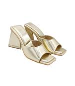 Gold vegan leather oro metallic block heels
