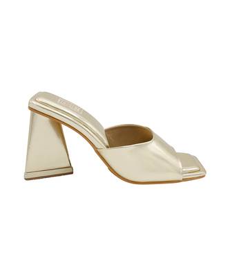 Gold vegan leather oro metallic block heels 3