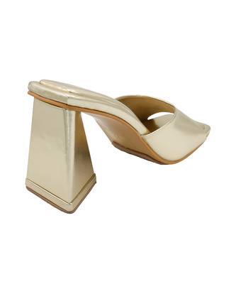 Gold vegan leather oro metallic block heels 4