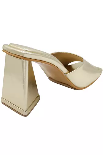 Gold vegan leather oro metallic block heels
