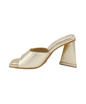 Gold vegan leather oro metallic block heels 5
