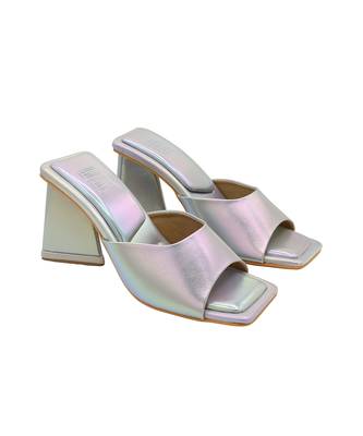 Silver oyster vegan leather block heels 1