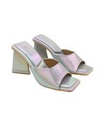 Silver oyster vegan leather block heels