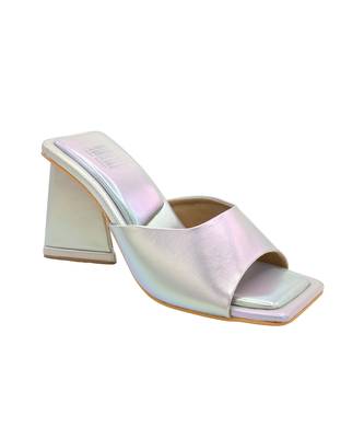 Silver oyster vegan leather block heels 2