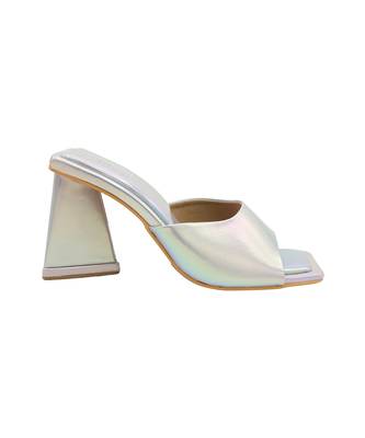 Silver oyster vegan leather block heels 3