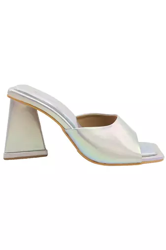 Silver oyster vegan leather block heels